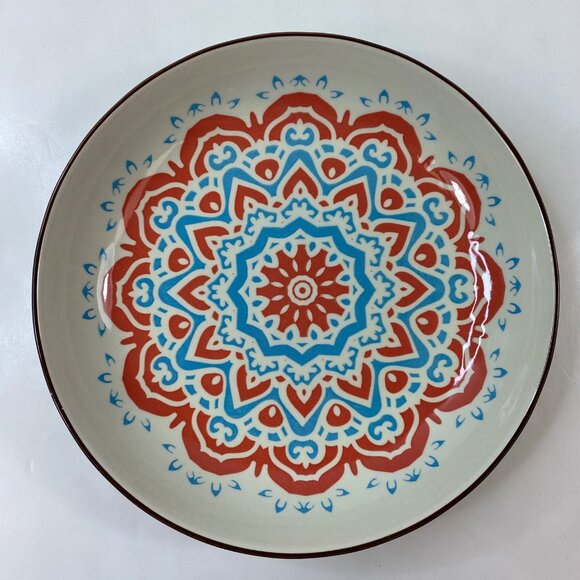 Ceramic Bohemian Mandala Decorative Plate 8.5" Beige Red Blue - Picture 2 of 6